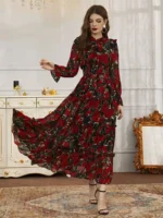 Women’s Floral Print Flounce Sleeve Maxi