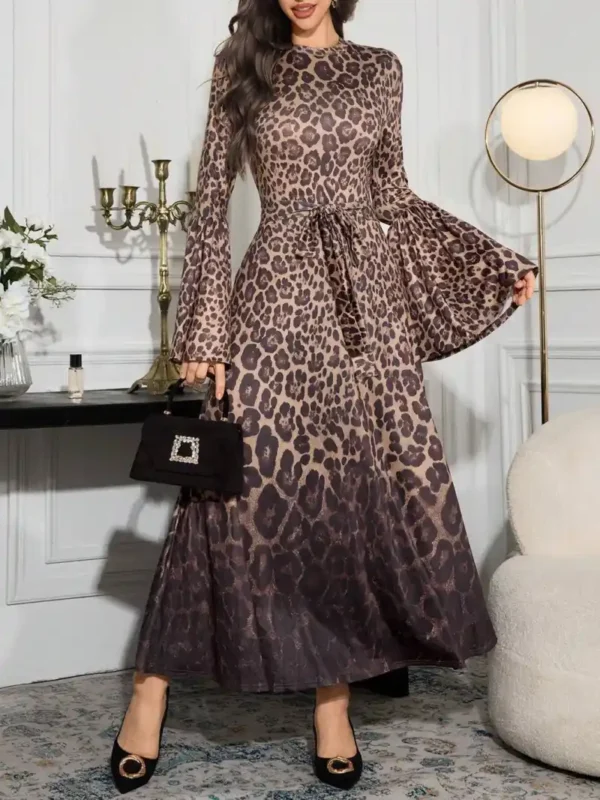 Women’s Leopard Print Flared Elegant Maxi