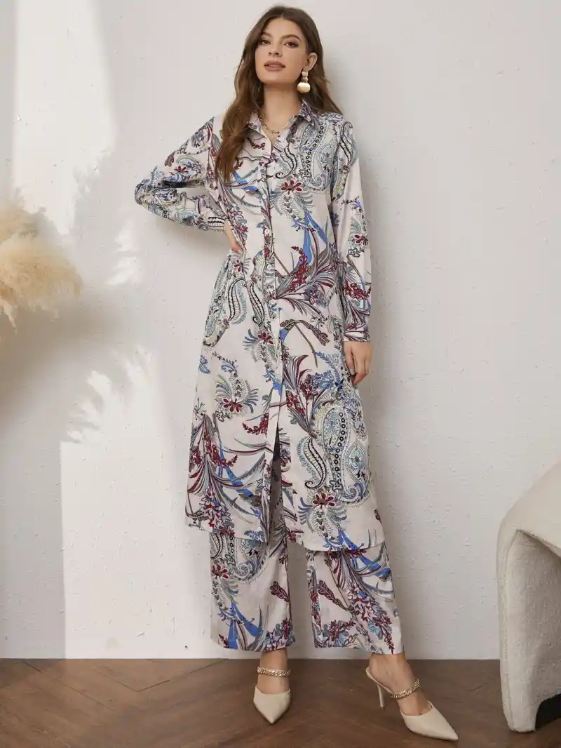 Women’s Plants Print Long Shirt & Pants (2) Women’s Plants Print Long Shirt & Pants