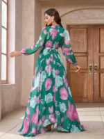 Women’s V-Neck Crossover Wrap Floral Print Maxi